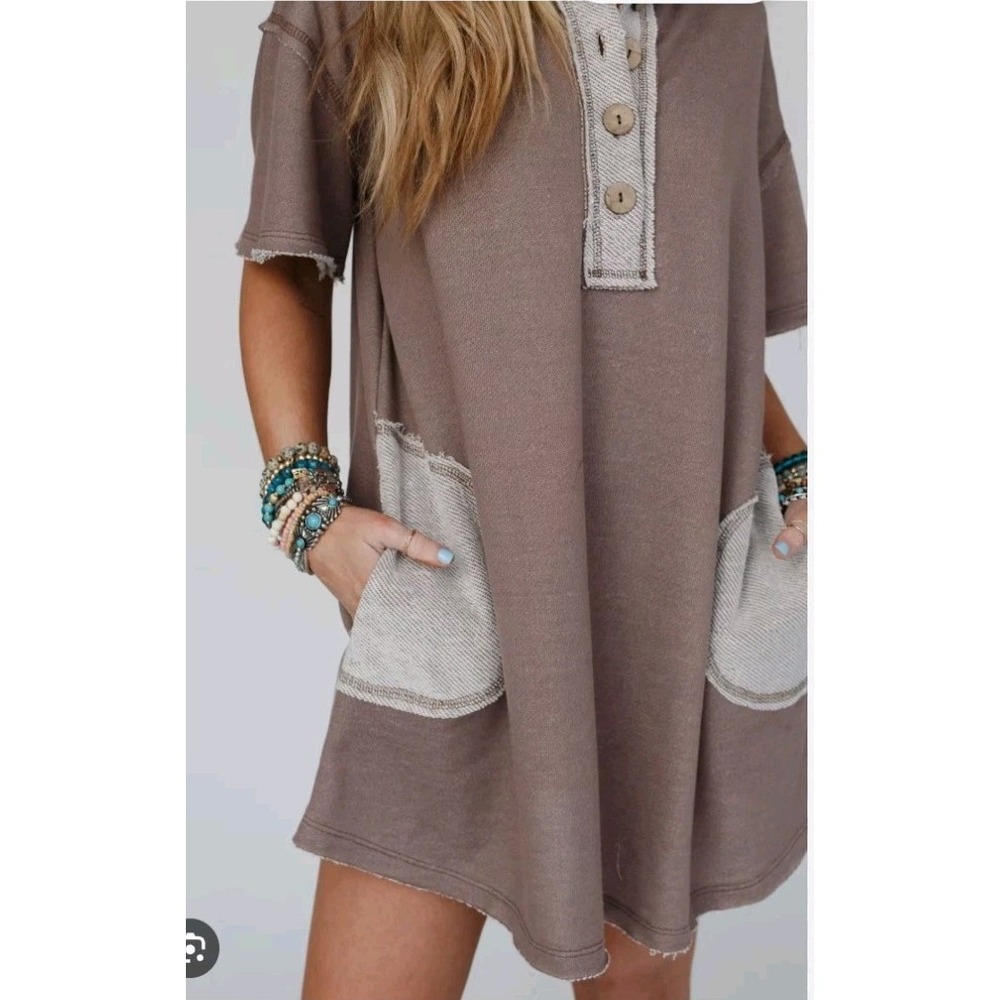 NWT Three Bird Nest The Nest Jodi Tunic Dress Mocha Womens Med Casual Oversized - Picture 3 of 12